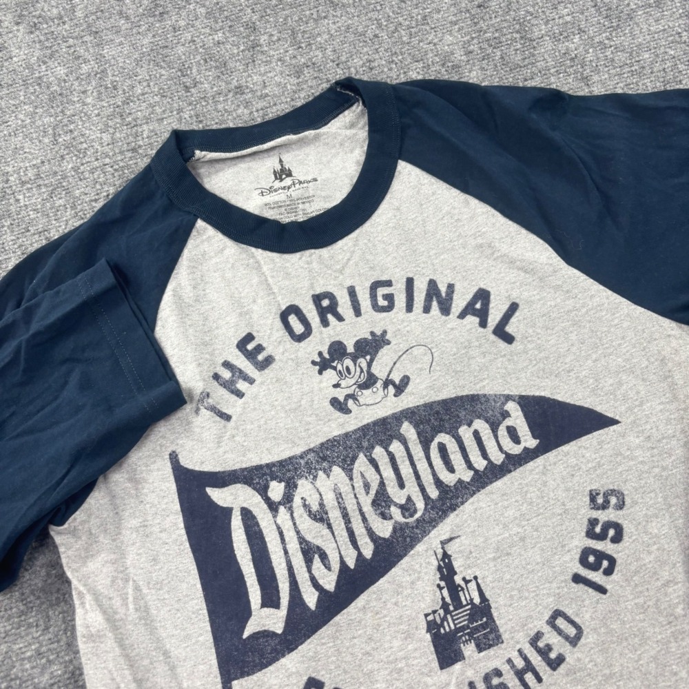 Disney Parks Disneyland Baseball Tee Medium Gray Navy Mickey Mouse Flaw Women's